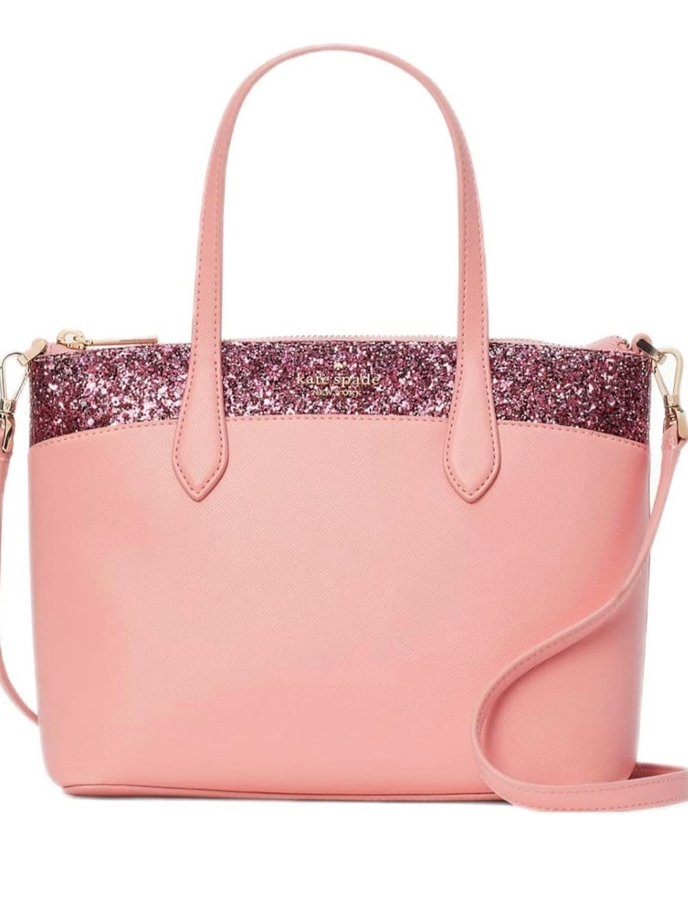 NWT Kate spade Pink Tote with Pink Glitter Trim